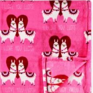 Marlo Lorenz Pink Lada Llama / Alpaca Love Hearts Velvet Soft Throw.